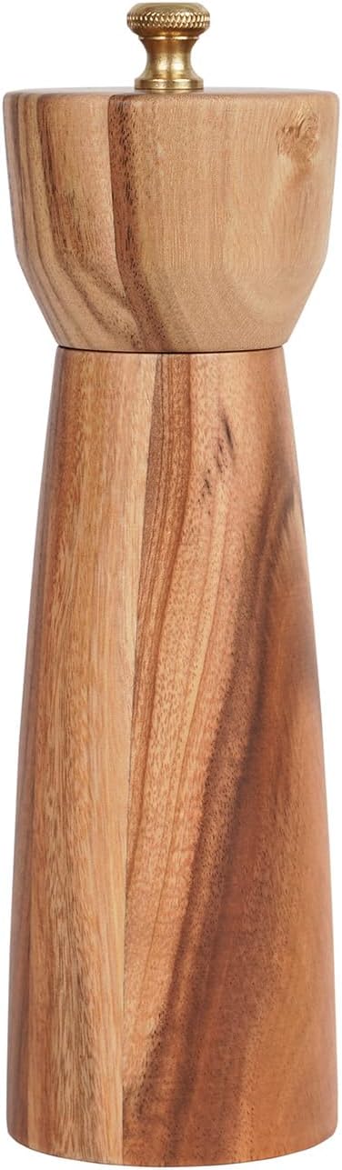 Pepper Grinder, Pepper Mill with Adjustable Stainless Steel, Acacia Wood, 20.5 cm/8 inch Height, Bottom Dia: 6 cm/2.36 inch (Tray is NOT Included)