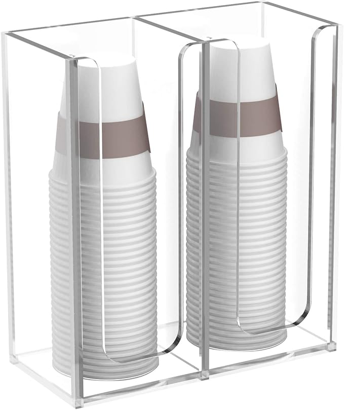 Richboom Acrylic Coffee Cup and Lid Storage Organizer Holder, 2 Compartments, Clear - Image 4