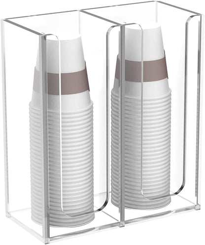 Richboom Acrylic Coffee Cup and Lid Storage Organizer Holder, 2 Compartments, Clear - Image 4