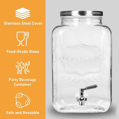 Bululuo Glass Drinks Dispenser for Parties, 2 Gallon Beverage Dispenser with Stand for Juice and Iced Tea, Water Jug Dispenser for Lemonade, Party Essential Beverage Pitcher with Spout - Image 3
