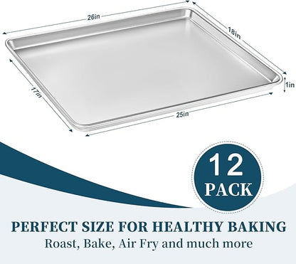 Full Size Commercial Quality Baking Sheet Pan, Bastwe Aluminum Cookie Tray Pan for Oven, Freezer, Bakery, Hotel Restaurant, Thick Steel Rim Prevents Warping (12 Pack, 26 x 18 Inch) - Image 6