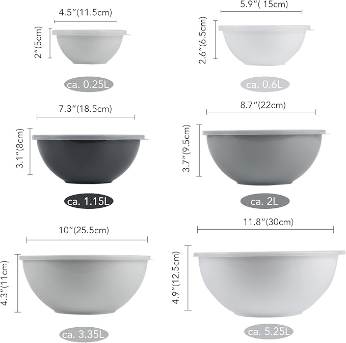 BoxedHome BPA Free Plastic Round Mixing Bowl with Lids, 12 Pack Nesting Bowls with Lids Set, Microwave and Dishwasher Safe Prep & Serving Bowls Great for Mixing, Baking, Serving (White, 12pcs) - Image 3