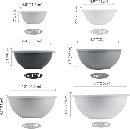 BoxedHome BPA Free Plastic Round Mixing Bowl with Lids, 12 Pack Nesting Bowls with Lids Set, Microwave and Dishwasher Safe Prep & Serving Bowls Great for Mixing, Baking, Serving (White, 12pcs) - Image 3