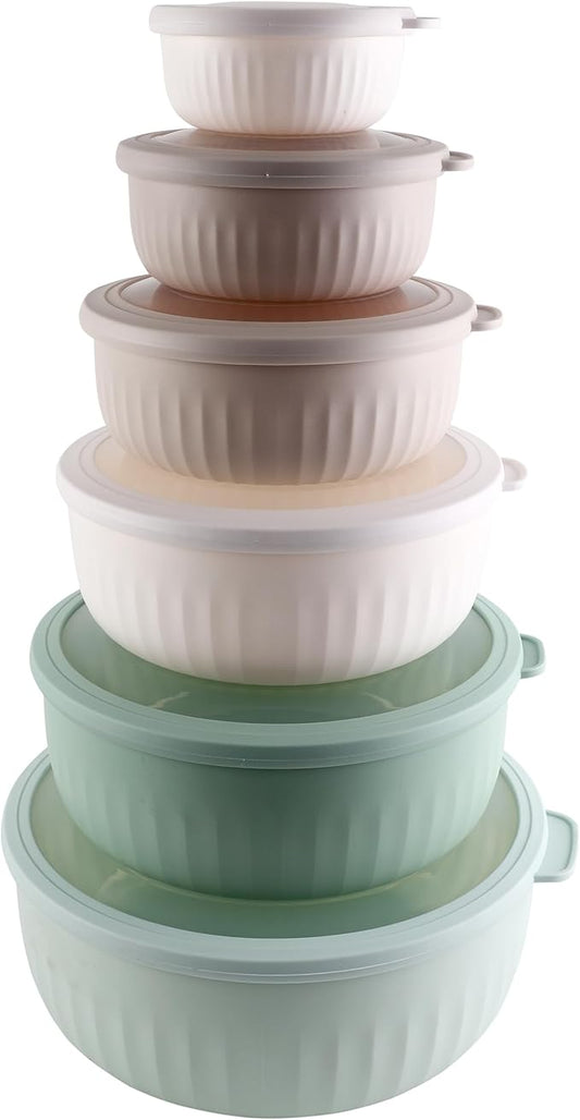 COOK WITH COLOR Prep Bowls with Lids- Wide and Deep Nesting Plastic Small Mixing Bowl Set with Lids, 12 Piece Set - Wide Bowls, Mint by CookwithColor