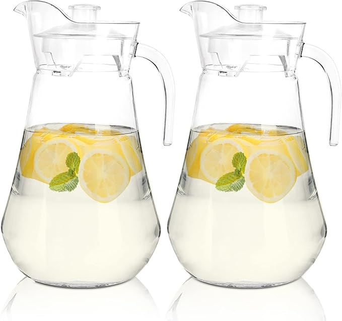 SOUJOY 2 Pack Plastic Pitcher, 68Oz Clear Iced Water Jug with Lid and Handle, Heat Resistant BPA-Free Tea Pitcher for Lemonade, Juice, Milk, Cold or Hot Beverage by SOUJOY