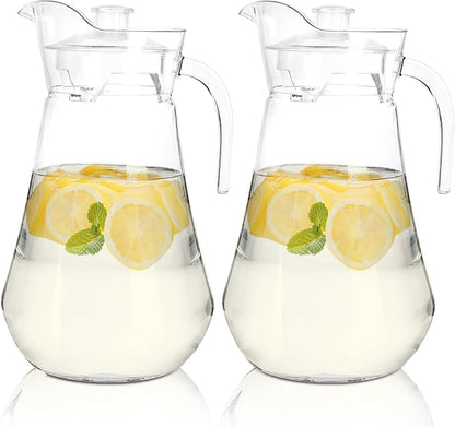 SOUJOY 2 Pack Plastic Pitcher, 68Oz Clear Iced Water Jug with Lid and Handle, Heat Resistant BPA-Free Tea Pitcher for Lemonade, Juice, Milk, Cold or Hot Beverage by SOUJOY