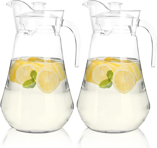 SOUJOY 2 Pack Plastic Pitcher, 68Oz Clear Iced Water Jug with Lid and Handle, Heat Resistant BPA-Free Tea Pitcher for Lemonade, Juice, Milk, Cold or Hot Beverage by SOUJOY