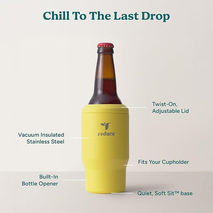 Reduce 4-in-1 Drink Cooler - Versatile Can & Bottle Holder with Vacuum Insulation - Keeps Drinks Cold Up to 4 Hours - Includes Bottle Opener - Fits Cupholders & Dishwasher Safe - 14oz - Pina Colada