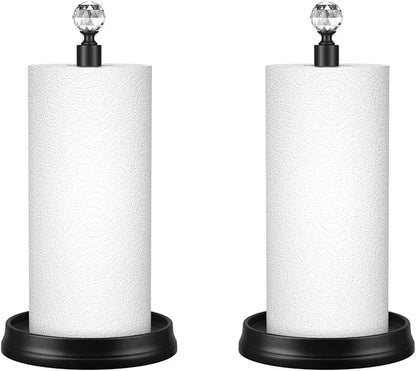 KASUNTO Paper Towel Holder, Steel Paper Towel Holder Countertop with Crystal Head for Kitchen Countertops, Bars & Dining Tables (Matte Black,2 Pack) by Kasunto