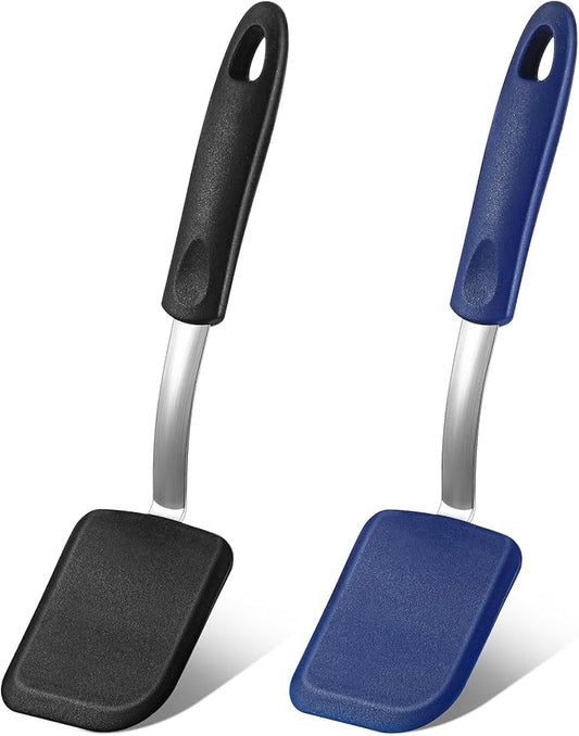Silicone Cookie Spatula Turner 2 Pack Mini Brownie Spatula Flexible Kitchen Small Silicone Turner for Nonstick Cookware Heat Resistant No Scratch Flipper for Egg Pancake(Black,Blue) by Yetene