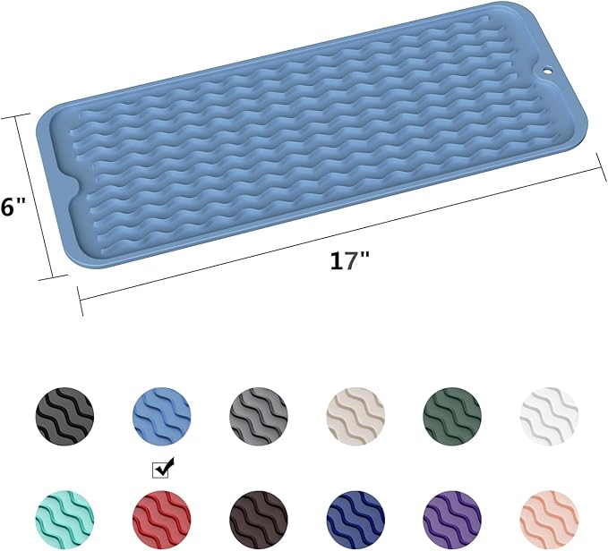 ZLR Silicone Sponge Holder & Sink Caddy Tray (6" x 17") - Narrow Dish Drying Mat for Kitchen Counter - Waterproof Soap Dispenser Organizer, Non-Slip Bathroom Vanity Tray (Lichen Blue) - Image 6