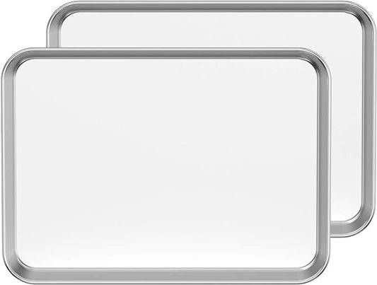 Baking Sheet Set of 2, Stainless Steel 2-Piece Cookie Sheet, Toaster Oven Baking Pan Set, Rectangle Size 16 x 12 x 1 inch, Healthy & Non Toxic, Mirror Finish & Rust Free, Dishwasher Safe by BASTWE