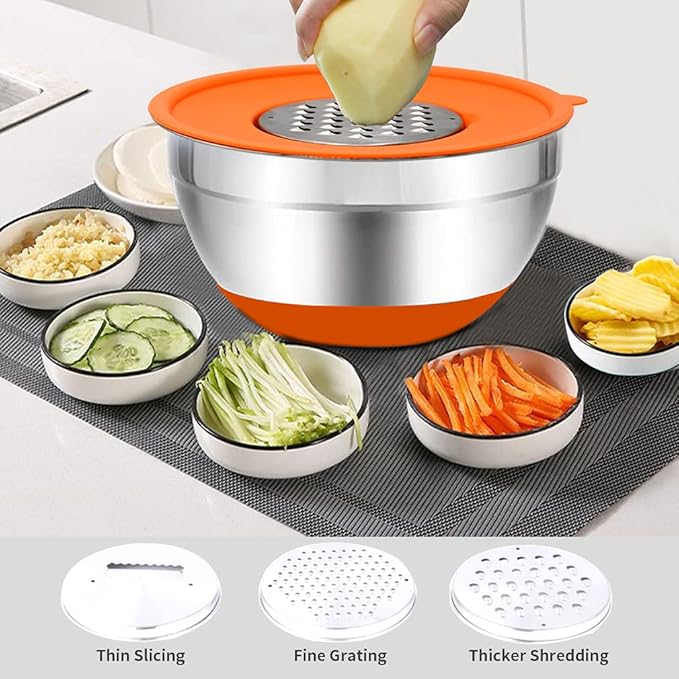 Rottay Mixing Bowls with Airtight Lids, 20PCS Stainless Steel Mixing Bowl Set, Nesting Bowls with 3 Grater Attachments & Non-Slip Bottoms, Size7, 4, 3, 2, 1.5, 1QT Bowls for Baking&Prepping - Image 2