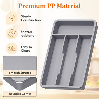 Lifewit Silverware Drawer Organizer Tray, Plastic Cutlery Storage for Kitchen, Flatware and Utensil Holder Divider for Spoons Forks Knives Tableware, 7.8 x 12.4", 4 Slots, Gray - Image 5
