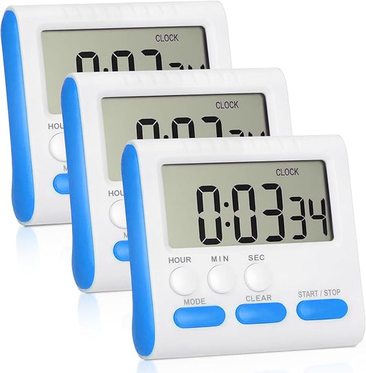 Mudder 3 Pack Digital Kitchen Timer for Cooking, Large Digits, 24 Hour Magnetic Backing Stand Kitchen Timers Clock for Classroom Kids Teachers, Loud Alarm and Large Screen (Blue) by Mudder