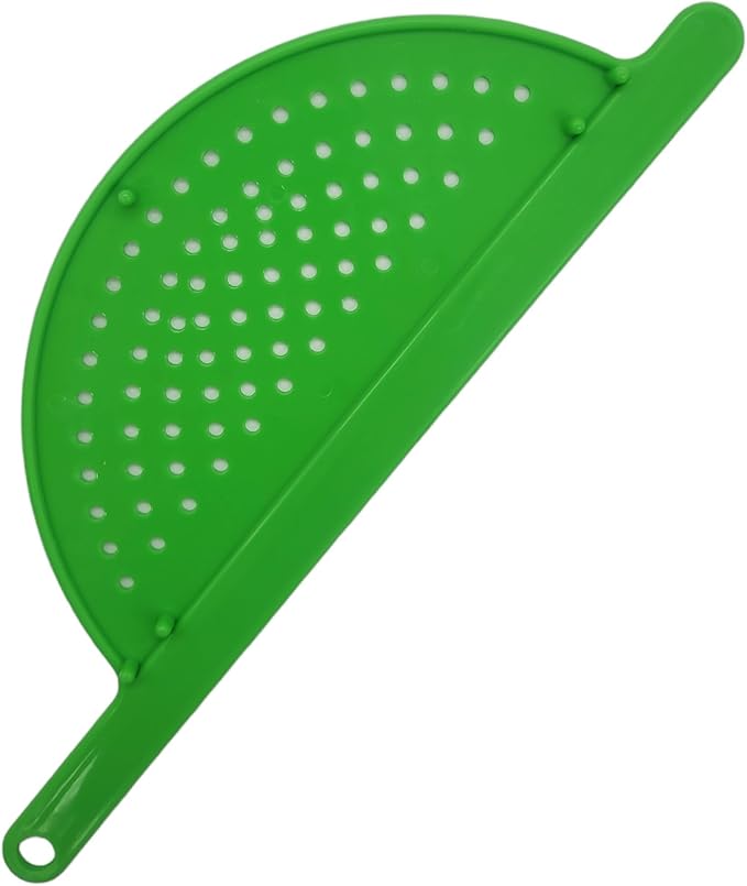 Handy Housewares Handheld Plastic Pot Drainer, Noodle & Pasta Strainer with Handle - Fits up to 9" Pots - Green