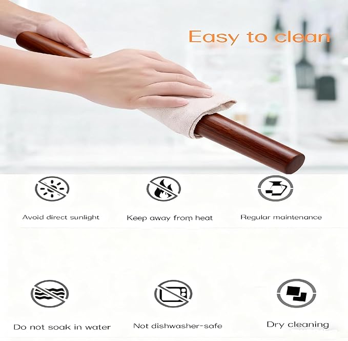 French Rolling Pin,15.75 Inches Wooden Rolling Pin for Baking,Fondant,Dough Roller for Cookie,Pizza Pie Crust, Pastry, Dough, Essential Kitchen Utensil (Brown wood color) - Image 7