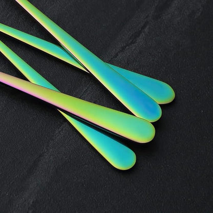 IQCWOOD Rainbow Long Handle Iced Tea Spoons, 9-Inch Ice Cream Coffee Stirring Spoons, Set of 4
