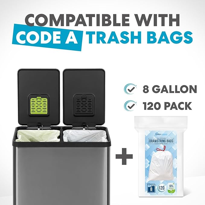 Simpli-Magic 16 Gallon (60L) Elegant Black Step Trash Can – Dual Compartment Kitchen Garbage Can with Waste & Recycling Bins – Slow-Close Lid, Odor Control, Hands-Free, Premium Stainless Steel - Image 2