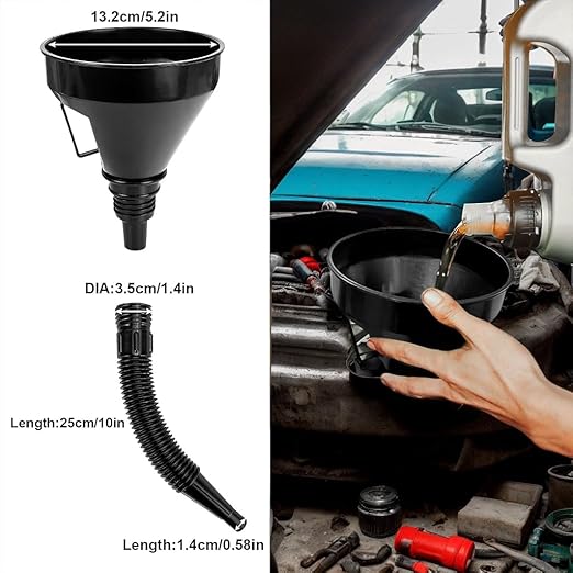 10 PCS Funnels for Automotive Use，Automotive Funnel Set with Wide Mouth Long Neck Hose, Flexible Oil Transmission Fuel Funnel Kit for Oil Change