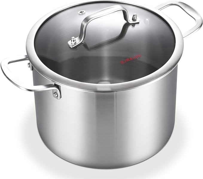 DELARLO Tri-Ply Stainless Steel 6QT Pot with Lid, Induction Ready, 6 Quart with Lid, Durable, Noodle Pot, 18/10 Heavy Duty for Cooking, Suit for All Stove, Up to 600℉(Lids 300℉) by DELARLOCOOKWARE