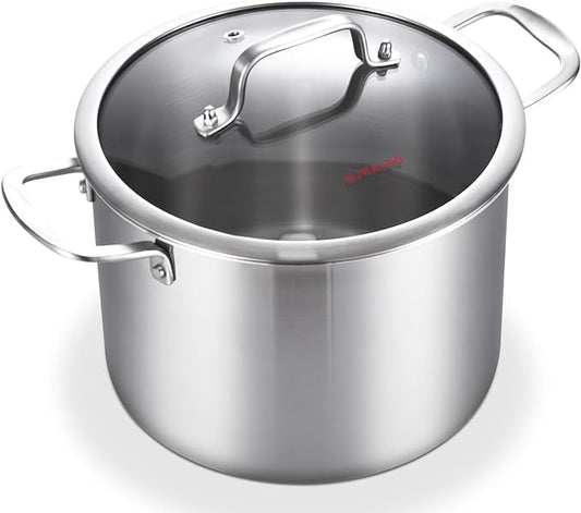 DELARLO Tri-Ply Stainless Steel 6QT Pot with Lid, Induction Ready, 6 Quart with Lid, Durable, Noodle Pot, 18/10 Heavy Duty for Cooking, Suit for All Stove, Up to 600℉(Lids 300℉) by DELARLOCOOKWARE