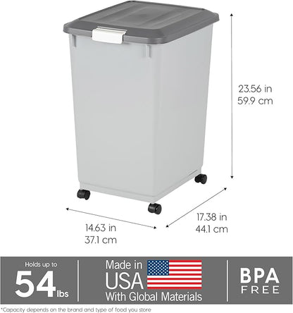 IRIS USA Dog Food Storage Container 54 lbs, 2-Pack with Wheels, Airtight Lid, 2-Cup Scoop, Double Pet Food Storage, Built in Scoop Storage in Lid, Versatile Pet Food Bin, Portable, Gray/Dark Gray - Image 3