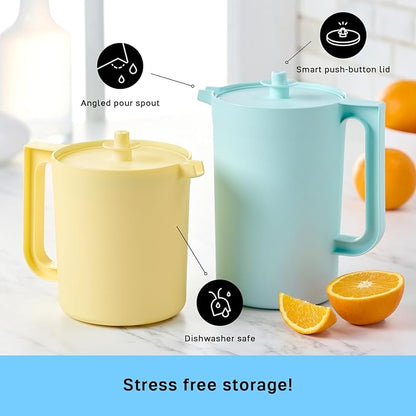 Tupperware Heritage Pitcher Set in Vintage Blue and Yellow Colors, Dishwasher Safe and BPA Free (Set of 2, 1.5 Qt./2 Qt.)