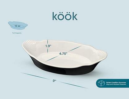 Au Gratin Baking Dishes, by Kook, Mini Casserole Dish, Set of 6, for Banana Split, Oven and Microwave Safe, Dishwasher Safe, Ceramic Serving Dishes, Lasagna & Cobblers, Individual Serving, 12 oz (Black) - Image 5