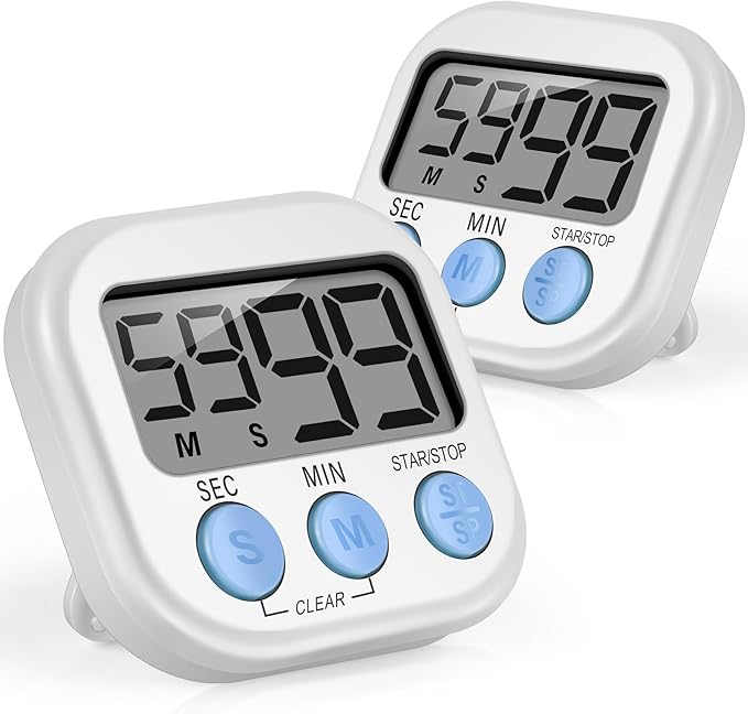 Weewooday 2 Pcs Digital Kitchen Timer Magnetic Timer Bulk On/Off Switch Minute Second Count up Countdown Loud Alarm for Exercise Cook Baking (White) by Weewooday