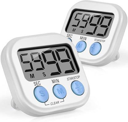 Weewooday 2 Pcs Digital Kitchen Timer Magnetic Timer Bulk On/Off Switch Minute Second Count up Countdown Loud Alarm for Exercise Cook Baking (White) by Weewooday