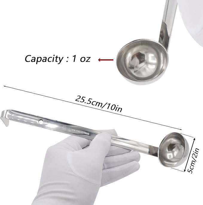 3 Pcs 1 oz Stainless Steel Soup Ladle Set, Long Handle Serving Spoons with Hooked Handles, Kitchen Cooking Utensils for Sauce Gravy Stew - Image 3