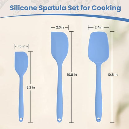 Silicone Spatulas Heat Resistant Food Grade Rubber Spatula, Handle with Ergonomic Grip Kitchen Utensils Set, Nonstick Silicona Cooking Utensils Set for Cooking, and Mixing 3Pacs Blue