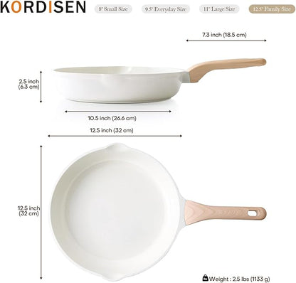 Kordisen Nonstick Ceramic Frying Pan, 12.5 Inch Ceramic Large Skillet, Healthy Non Toxic Cooking Pan, Stay-Cool Handle, Induction Compatible, PFOA & PFAS Free, White - Image 2