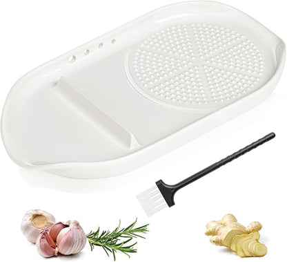 WhiteRhino 4 in 1 Ceramic Garlic Grater with Egg Cracker,Spoon Rest and Herb Stripper, Ginger Grater Plate for Grinding Wasabi Fruits Vegetables Ginger Garlic Cheese(6.76inx3.7in) by WhiteRhino