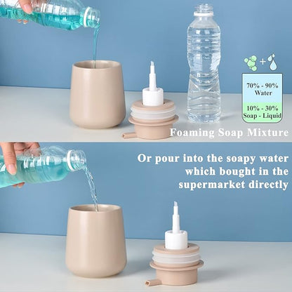 Bosilunlife Ceramic Foaming Soap Dispenser - 12Oz Bathroom Countertop Kitchen Dish Soap Pump Dispenser Foam Soap Dispenser - Khaki