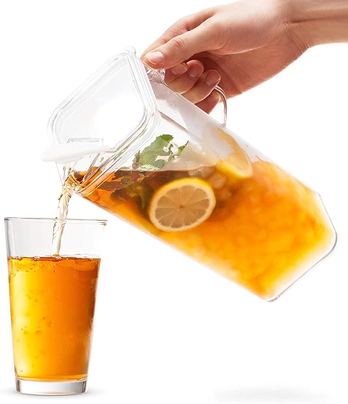 Komax Large Plastic Water Pitcher with Lid Square Water Carafe – BPA-Free, Dishwasher Safe – Water, Tea, or Juice Containers with Lids for Fridge (2.3 Liters) - Image 3