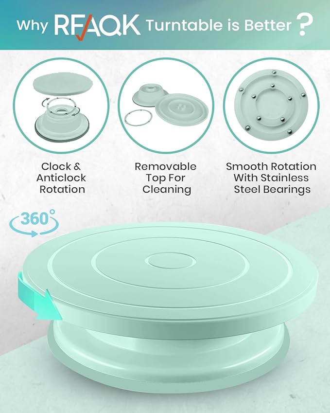 RFAQK 90PCs Cake Decorating Kit with Leveler, Baking Supplies Gift Includes Cake Stand Turntable, 24 Numbered Icing Tips, 55+1 Piping Bags, 2 Frosting Spatulas, 3 Scrappers, Video Course & Booklet - Image 3
