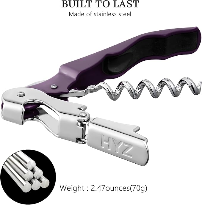 HYZ 2-Pack Wine Opener Waiter Corkscrew, Professional Wine Key for Servers, Bartender with Foil Cutter, Manual Wine Bottle Opener Double Hinged (Plum) - Image 6