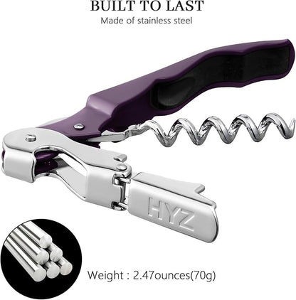 HYZ 2-Pack Wine Opener Waiter Corkscrew, Professional Wine Key for Servers, Bartender with Foil Cutter, Manual Wine Bottle Opener Double Hinged (Plum) - Image 6