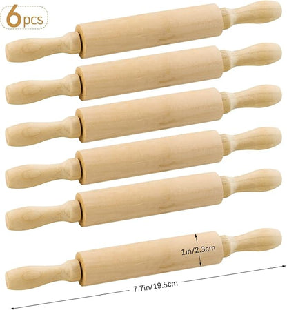 BILLIOTEAM 6 Pack 8 Inch Mini Wood Rolling Pin,Great for Children Kids Girls and Boys,Small Wooden Rollers for Art and Crafting,Baking,Cookie Dough,Cooking,Clay,Play Doh - Image 2
