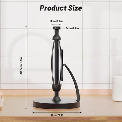 VEHHE Paper Towel Holder Countertop, One-Handed Tear, Stainless Steel, Stand Paper Towel Holder with Spring Activated Arm & Non Slip Weighted Base, for Kitchen Bathroom (Black) - Image 5
