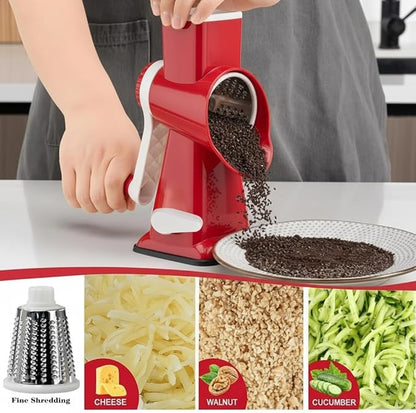 YOUCZON Rotary Cheese Grater Multi-Purpose Stainless Steel Cheese Shredder - Cheese Grater With Handle Effortless Grating of Carrots, Potatoes, Vegetables, and Fruits (Red) - Image 4
