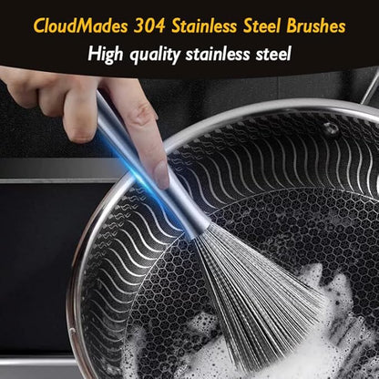 Stainless Steel Dish Brush with Handle, Metal Steel Wool Scrubber for Cast lron, Cookware, Pot(2 PCS)
