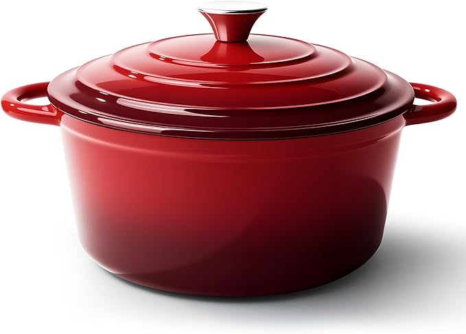 4.5 Quart Dutch Oven Pot with Lid, Non Stick Enameled Cast Iron Dutch Oven for Bread Baking,Heavy-Duty, Oven Safe Ceramic Cookware Up to 500°F for Baking, Braising, Stews, Roasting, Red by Fijinhom
