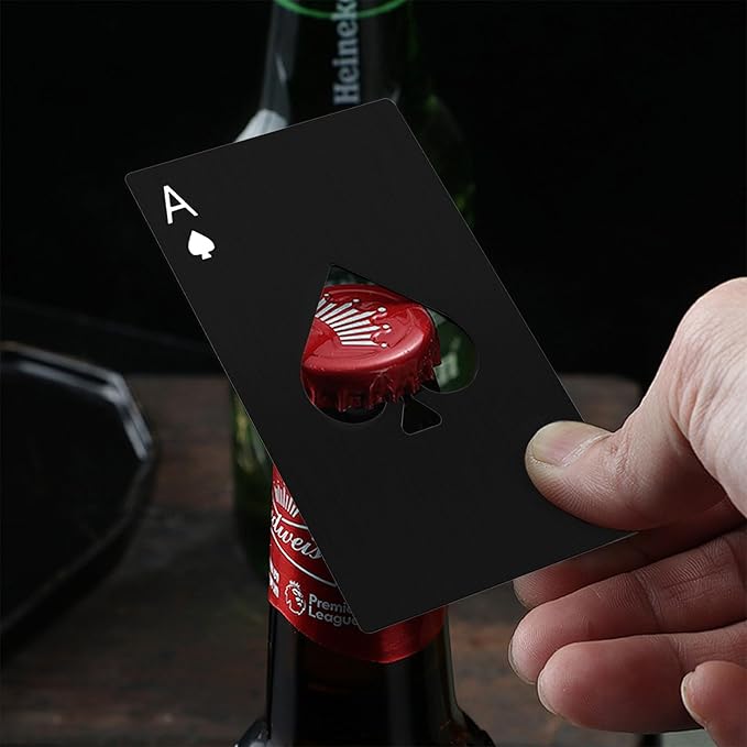 Ace Of Spades Bottle Opener Credit Card Size Pocker Cap Opener Portable Stainless Steel Can Opener (4 Pack Black) - Image 7