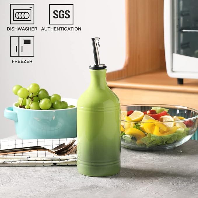 Sweejar Ceramic Olive Oil Dispenser Bottle, Opaque Oil Cruet Protects to Reduce Oxidation, Suitable for Storage Vinegar, Coffee Syrups & Other Liquids, Pack of 1, 15.5 Fl Oz(Gradient Green) - Image 2