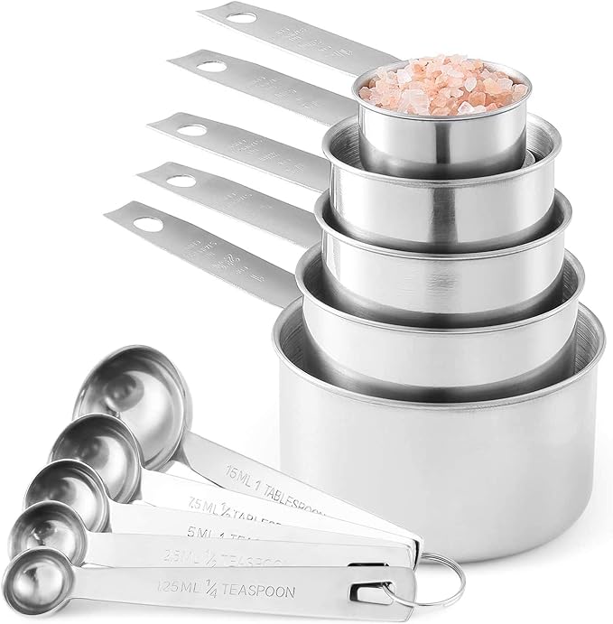 Stainless Steel Measuring Cups And Measuring Spoons 10-Piece Set, 5 Cups And 5 Spoons by Laxinis+World