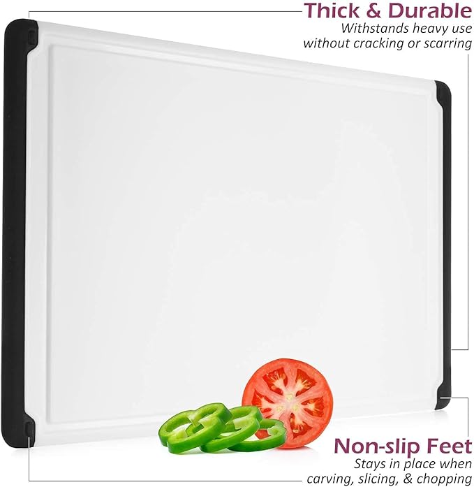 Extra Large Plastic Cutting Board for Kitchen - 18 Inch Dishwasher Safe Cutting Board, Reversible Chopping Board with Juice Groove + Non Slip Feet for Meat, Fruit, Vegetables, Meal Prep by Belwares - Image 6