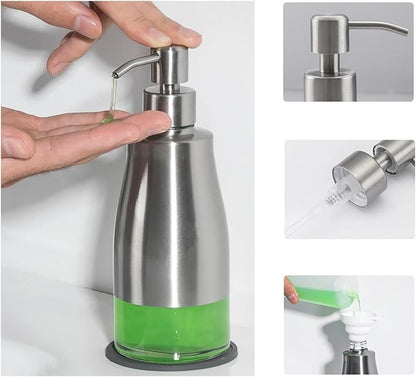 Gaussra 2 Pack Soap Dispenser with Coaster and Stickers, Stainless Steel Case Glass Liner Hand Pump Dispenser, Refillable Liquid Hand Soap Dispenser for Bathroom & Kitchen - Brushed Nickel - Image 5
